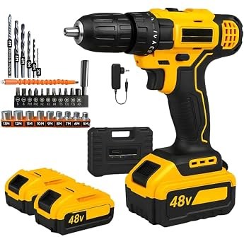 Parafusadeira e Furadeira de Impacto 48V sem Fio com 2 Baterias, Kit de Acessórios e Maleta