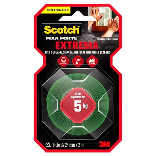 Scotch 3M Fixa Forte, Fita Dupla Face, Fixação Extrema, 24mm x 2m