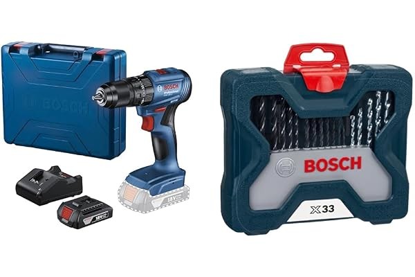 Kit Bosch Furadeira Parafusadeira Impacto GSB185LI-1B 18V + Kit X-Line 33 Peças