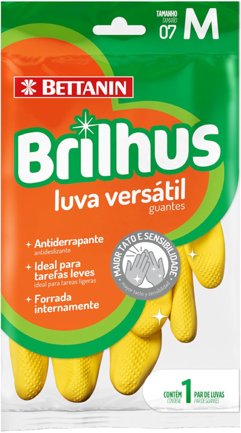 Brilhus Luva de Látex Versátil Amarela Tamanho M Bettanin