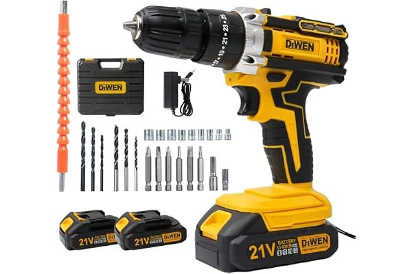 Parafusadeira Elétrica sem Fio 21V com 25+3 Posições de Torque, 2 Velocidades, LED e Kit de Acessórios