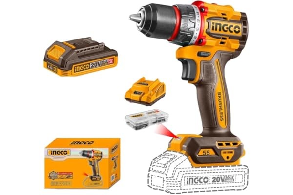 Parafusadeira e Furadeira Ingco 20V Brushless 55Nm à Bateria