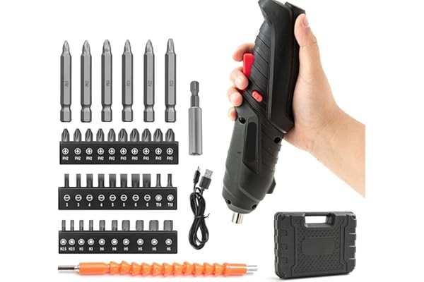 Mini Parafusadeira Elétrica 3,6V com Kit de 47 Peças, Chave de Fenda Recarregável e Estojo